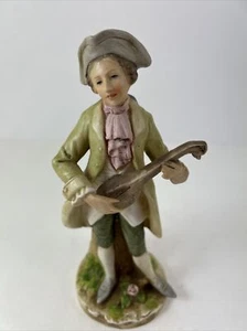 Enesco Figurine Victorian Man With Ukulele, Matte Olive Brown, 7.5" H Made/Japan - Picture 1 of 14