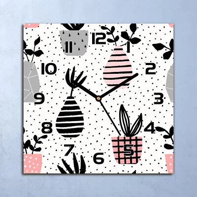 Horloge Murale En Verre moderne Vases et pots noir blanc 30x30 - Photo 1/4