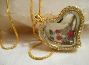 2 Gold tone chain necklaces with glass heart & mini assorted charms inside - Picture 1 of 8