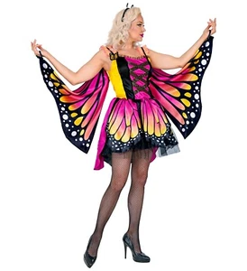 Kostüm Schmetterling pink gelb mit Flügel + Haarreif Karneval Kostüm Damen - Bild 1 von 1