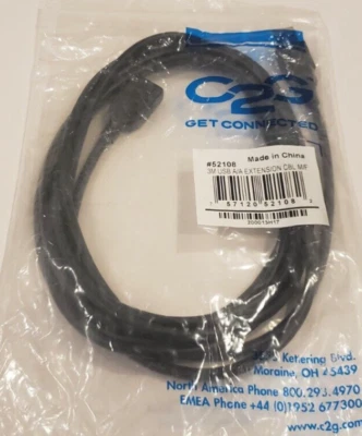 C2G #52108 9.8ft (3m) USB 2.0 A Male to A Female Extension Cable - Black - Image 1 of 3