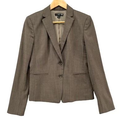 Ann Taylor Blazer 夹克女式棕色羊毛混纺 2 按钮单排扣 4 码 — 第 1/4 张图片