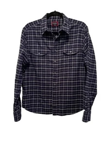 Untuckit Mens Blue Plaid Flannel Long Sleeve Button Up Shirt Sz Medium - Picture 1 of 7