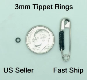 Tippet Rings 3mm Salmon/Steelhead Fly Leader Tippet Ring Black Nickel FREE SHIP - Picture 1 of 5