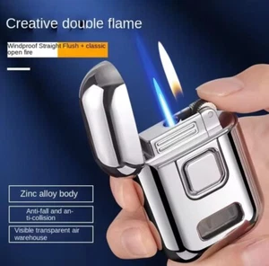 Creative Double Fire Flame Jet Torch Mini Size Cigar Cigarette Gas Lighter - Picture 1 of 12