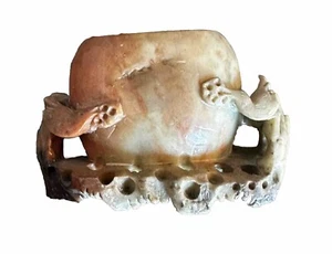 Vintage Detailed Hand Carved Soapstone Red Brown Figurine Monkey Bowl 3 Tall - Picture 1 of 6