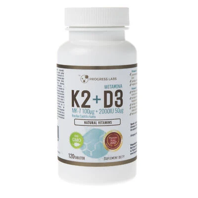 Progress Labs Vitamina K2 MK-7 de Natto 100mcg + D3 2000IU 50mcg 120 Comprimidos