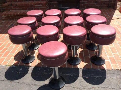 Lot Of 13 Vtg Same DURO-CHROME 24" Fountain Stools - 14" Round Seats - Very Good Cover