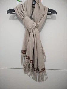 Nouvelle Silk Link Scarf Womens OS Beige 100% Cashmere Fringes Beads Trim Solid - Picture 1 of 8