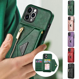 Zipper Wallet Kickstand Crossbody Phone Case For iPhone 16 15 14 13 12 11 XR 8 7 - Picture 1 of 71