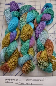3 madejas 100 % lana deportivas con teñido a mano pintado 200 YDS una sola capa EE. UU. Abernathy - Imagen 1 de 1