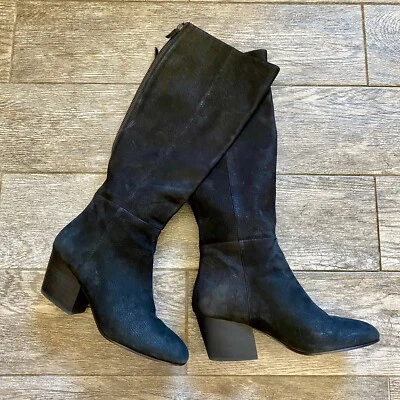 Botas Eileen Fisher de cuero nobuck negro hasta la rodilla cremallera completa tacón bloque talla 9 Foto 1 de 4