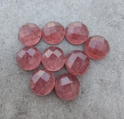 Natural Strawberry Quartz Round Checker Cut Gemstones AAA Grade Flat Back Stones - Image 1 of 4