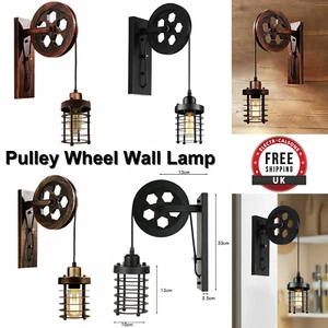 Vintage Wall Light Industrial Retro Pulley Wheel Wall Lights Sconce Wall Lamp - Picture 1 of 26