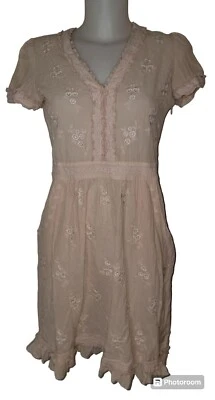 WRAP London Sz S Women's Pink Boho Embroidered Floral Cottagecore Cotton Dress - Image 1 of 2