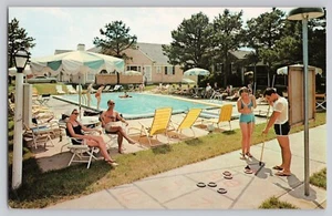 Poolside at Pleasant Bay Village Motel Chatham MASS - Cape Cod Mobil postcard - Picture 1 of 2