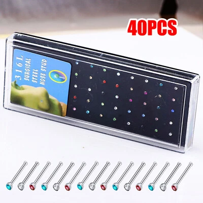 5-60 PIEZAS Tachuelas de hueso de acero quirúrgico Pasador de nariz Anillos de nariz rectos Retenedor de pernos 20G Foto 1 de 4