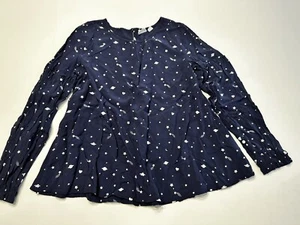 Gap Kids Girls Size L 10/12 Navy Blue Shirt Blouse Stars Planets  - Picture 1 of 4