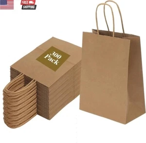Paquete de 300 bolsas de papel marrón pequeñas de 6X3,25X8 pulgadas con asas a granel, gif de papel Kraft - Imagen 1 de 7