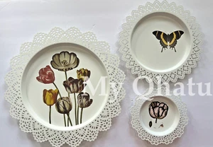 Ikea Skurar Wall Decoration Plates White Set of 3 Tulips, butterfly, New - Picture 1 of 14