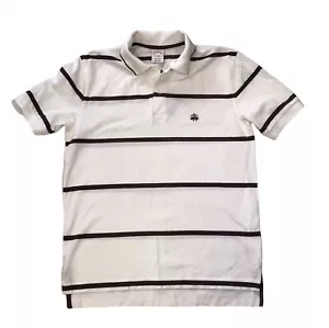 Brooks Brothers Herren klein gestreift Performance Polo goldenes Vlies braun weiß - Bild 1 von 7