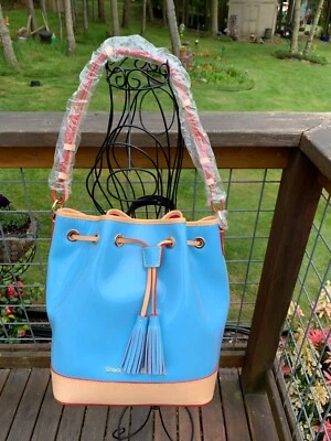 NWT Dooney & Bourke LY038 DN Light Blue Drawstring Leather w/Patent Coating - Image 1 of 4