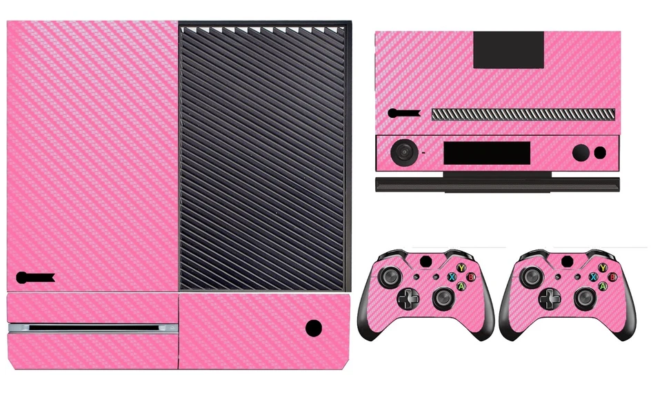 Pink Carbon Fiber Cover Skin Sticker for Xbox One & Kinect & 2 controller skins - Image 1 of 1