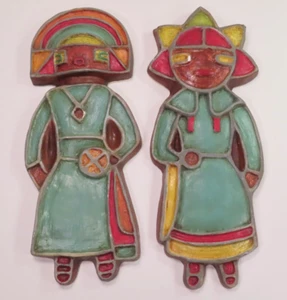 (2) Vintage Chalkware Chalk Ware Kachina Dolls Wall Decor Hand Painted 11.5" - Picture 1 of 19