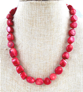 Chunky Red Coral Hand Knotted Large Bead Necklace Sterling 925, Lucas Lameth LUC