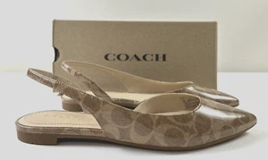 COACH Size 7 Women's Flat Sandal Tan SIG  C VALERIE Coated Cotton Slingback NEW - Picture 1 of 8
