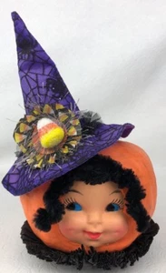 Halloween Anthropomorphic Pumpkin Childs Face Witches Hat Decoration Figure - Picture 1 of 10