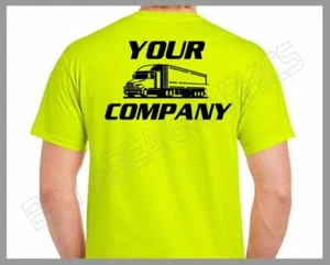 HI-VISIBILITY CUSTOM T-SHIRT SAFETY YELLOW LOGO/TEXT FRONT&BACK BLACK DESIGN - Picture 1 of 12