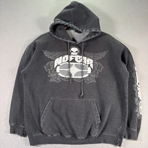 Vintage No Fear Hoodie Sweatshirt Men Medium Black Grunge Skate Surf Graphic Y2K - Picture 1 of 12