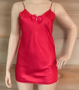 Vintage Lady Manhattan Red Lace Trim Bow Size LARGE 40 USA Pin Up Sexy Chemise - Picture 1 of 12