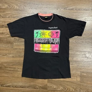 Camiseta Virginia Beach Años 90/De Colección Negra/Gráfico Neón Hecha en Miami EE. UU. Talla L - Imagen 1 de 9