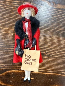 Big Brown Bag ShoppingLady Glass Christmas Tree Ornament READ* - Picture 1 of 11