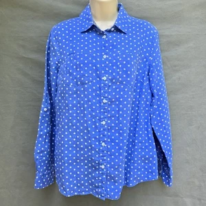 Talbots Gr. M blau weiß Knopfleiste 100% Leinen Hemd Bluse Top gepunktet - Bild 1 von 6