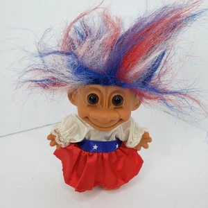 Vintage Russ Patriotische Troll Puppe mit rot weiß blauen Haaren - Bild 1 von 5