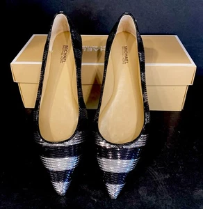 Michael Kors Arianna Lentejuelas Negro Plata Rayas Punta Plana Talla 7M China  - Imagen 1 de 6