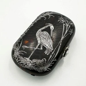 ANTIQUE AESTHETIC MOVEMENT PIQUE PURSE SILVER MOUNTED VICTORIAN 19TH CENTURY - Picture 1 of 10