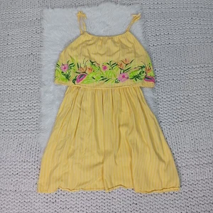 Teen Girl's Nautica Yellow Sleeves Floral Bird Tucan Sundress Size 16 - Picture 1 of 7