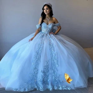 Ballkleid Quinceanera Kleider 15 Ans Schnürung Applikationen Plissee bodenlang - Bild 1 von 12