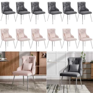 1/2/4/6x Dining Chairs Set Velvet Padded Metal Legs Kitchen Office Home Chair - Picture 1 of 51