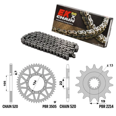 TM MX 300 2012-2014 catena corona pignone kit 520 PBR EK2975 Foto 1 de 4