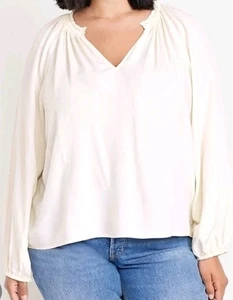 Camicetta donna Old Navy manica lunga con volant scollo spacco taglia 3X panna N6 nuova con etichetta - Foto 1 di 12
