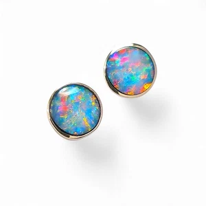 Muntja' Australian Stud Opal Earrings Inlay Jewelry Gem Gift 7mm 14k 5.2ct O63 - Picture 1 of 6