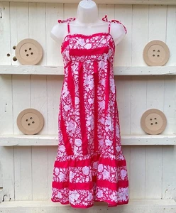 Vintage 1970s Sun Dress Summer Strappy Floral Pink White Dress Beach Maxi Small - Picture 1 of 10
