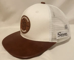 San Diego Padres 2024 Trucker Mütze weiß Mesh Kunstleder braun Leder MLB Baseball Cap - Bild 1 von 8