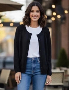 Etcetera klassischer schwarzer viskanter Strick-Cardigan mit Knopfleiste für Damen Größe Medium gebraucht, in einwandfreiem Zustand - Bild 1 von 7