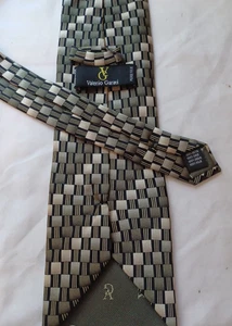 Valerio Grati 100% Silk Jacquard Men's Tie Green + Gold Woven Geometric Pattern - Picture 1 of 6